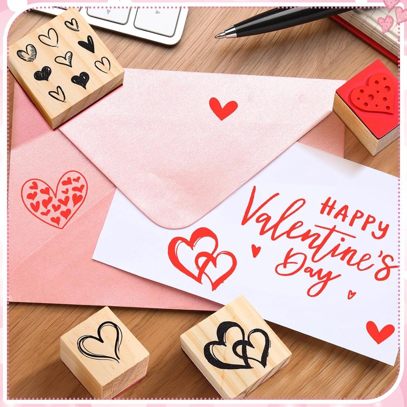 Watersay 6 Pcs Valentine Rubber Stamp Set Happy Valentine Day Wooden Rubber Stamp Vintage Art Print for Crafting Love Heart Pattern and DIY Scrapbooking Card Making Hand Book (Patter) - Image 3